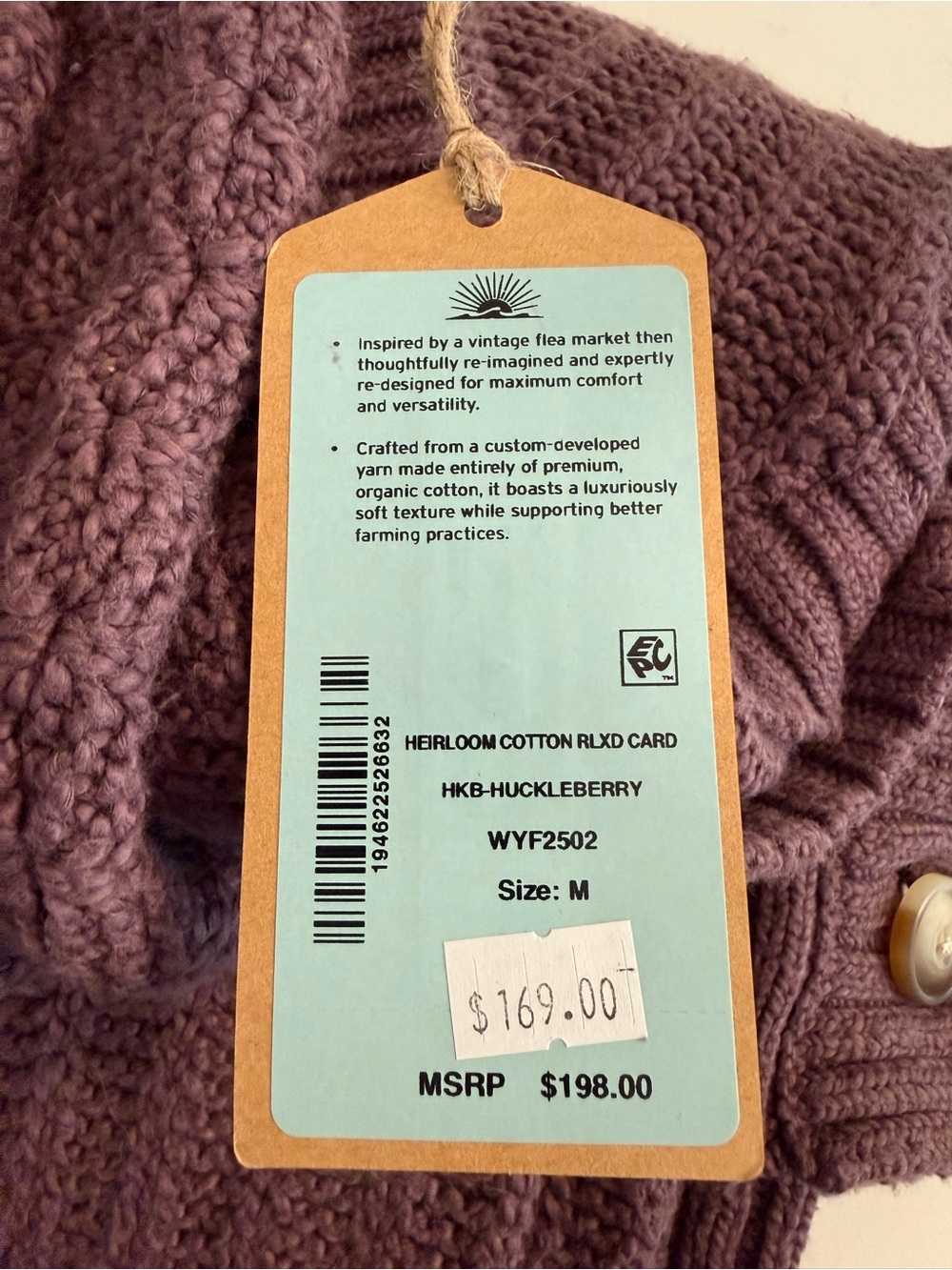 Faherty Plum Ribbed V-Neck Button Cardigan - Picture 5 of 9